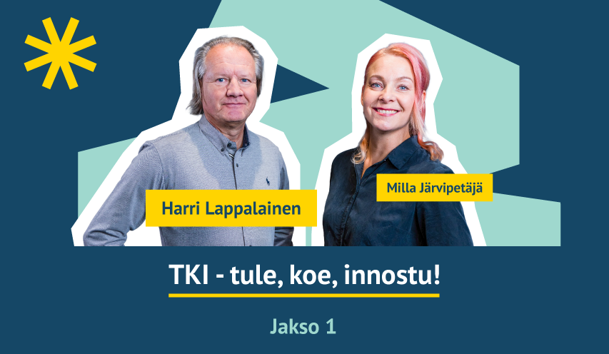 TALK-podcastin kansikuva. Kuvassa Harri Lappalainen ja Milla Järvipetäjä.