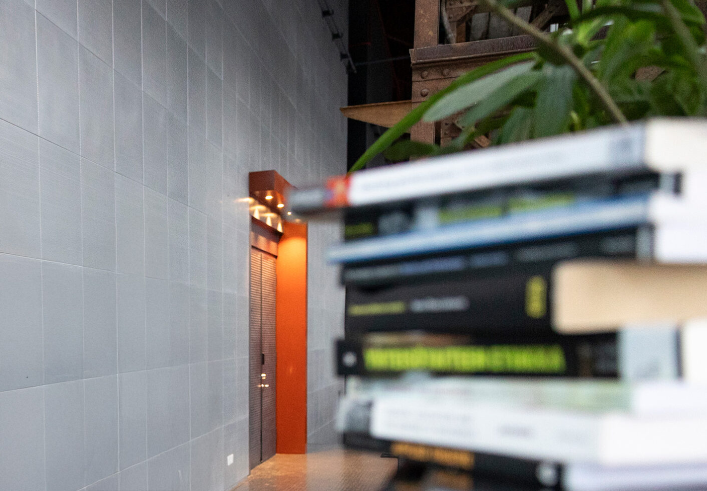 Books in front of a door