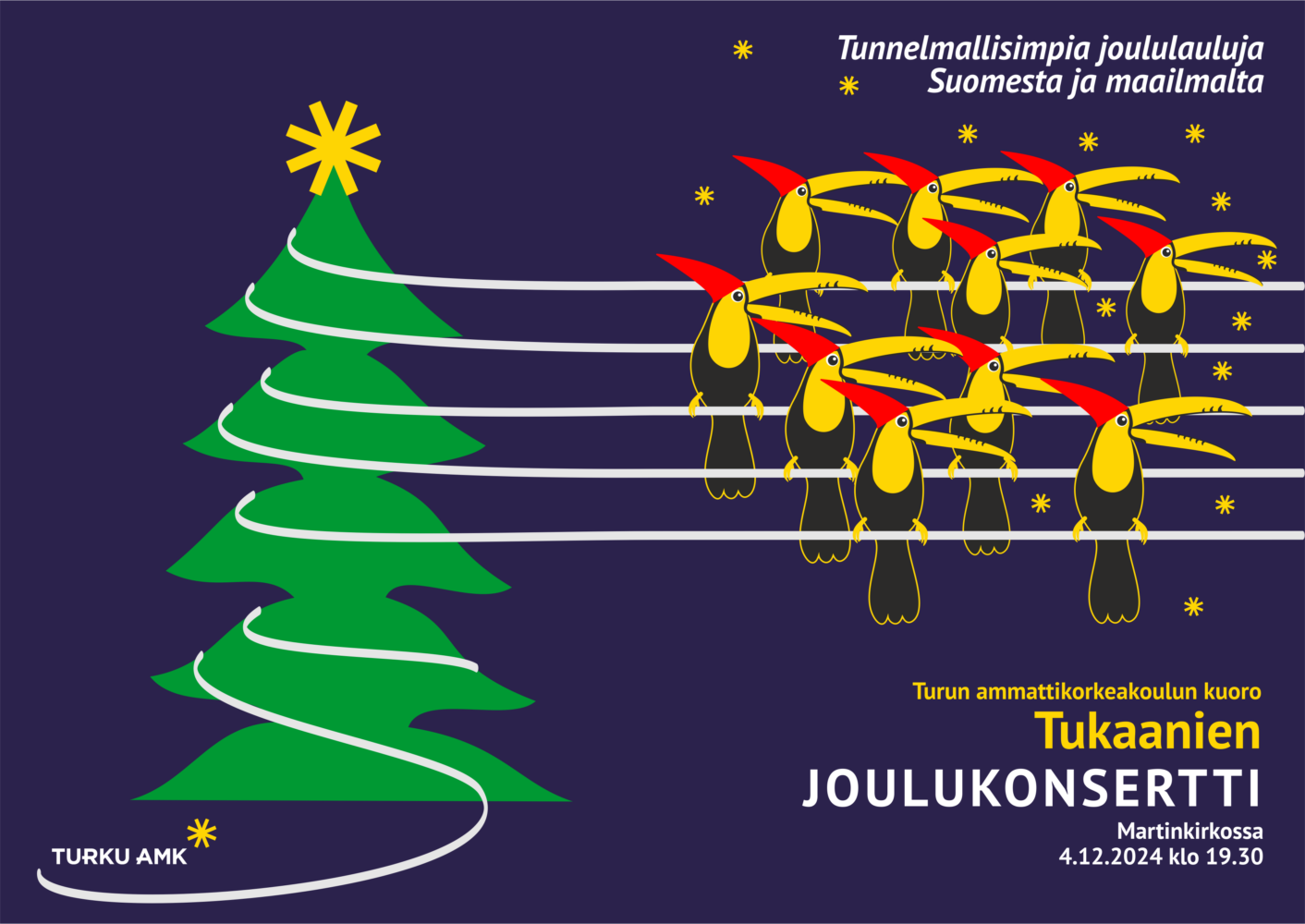 Tukaanien joulukonserttimainos 2024